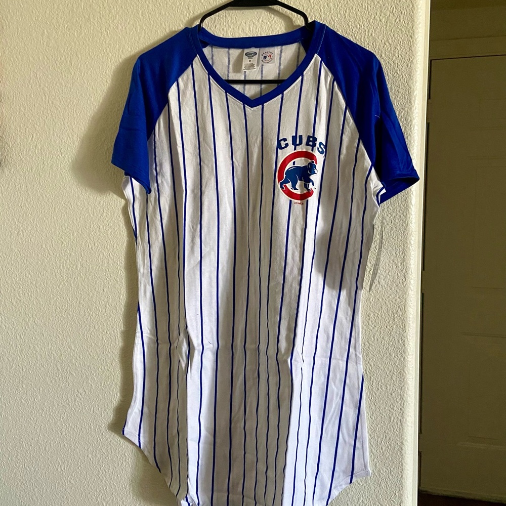 Blue and White Striped Chicago Cubs Pajama Shirt